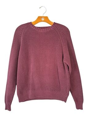 GAP Men's 100% Cotton Ribbed Burgundy Sweater Crew Neck Lived in S